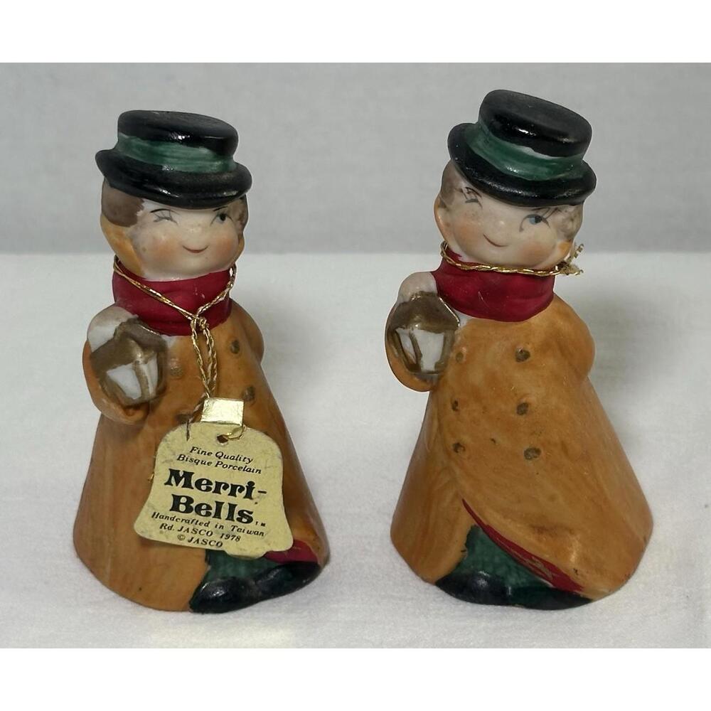 Set of 2 - Vintage JASCO Collectible Porcelain Christmas Merri Bells